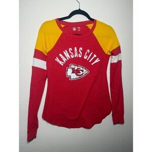 NFL Team Apparel Kansas City Chiefs Womens Red Yellow Thermal Shirt Small